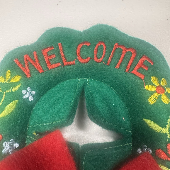 Vintage 2 Christmas Door Knob Cover Plush Welcome Wreath Embroidered Bells - Picture 5 of 11